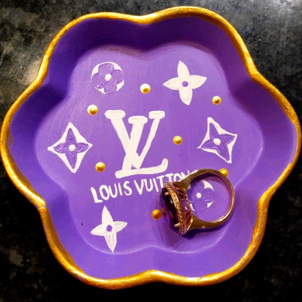 Handpainted Louis Vuitton ceramic jewelry dish